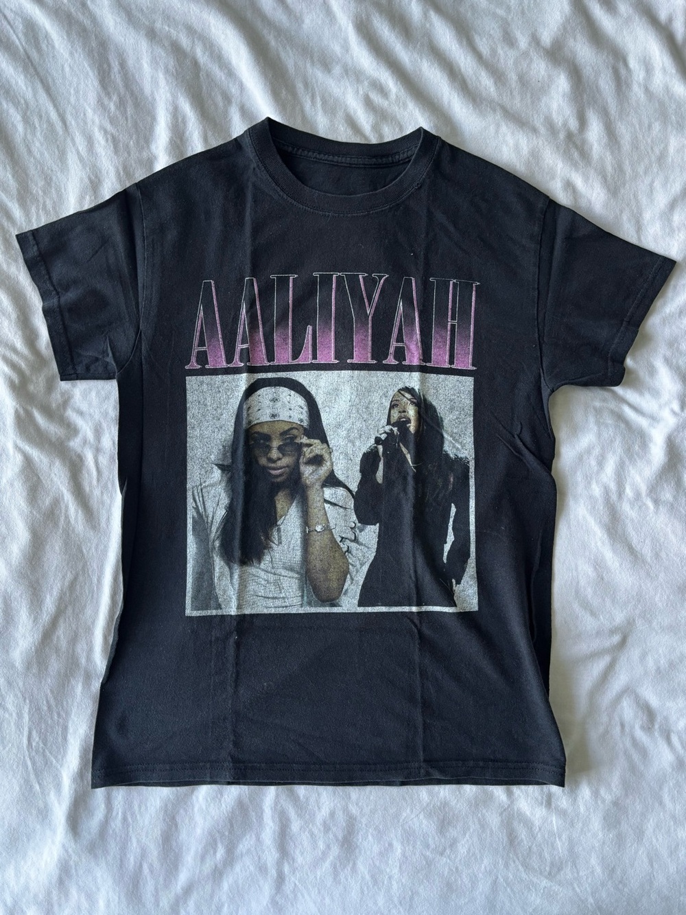 Forever 21 Black Aaliyah Graphic Tee with Pink Logo